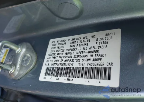 2011 Honda Accord 2.4 Lx из США, поврежденный, VIN 1HGCP2F35BA156250